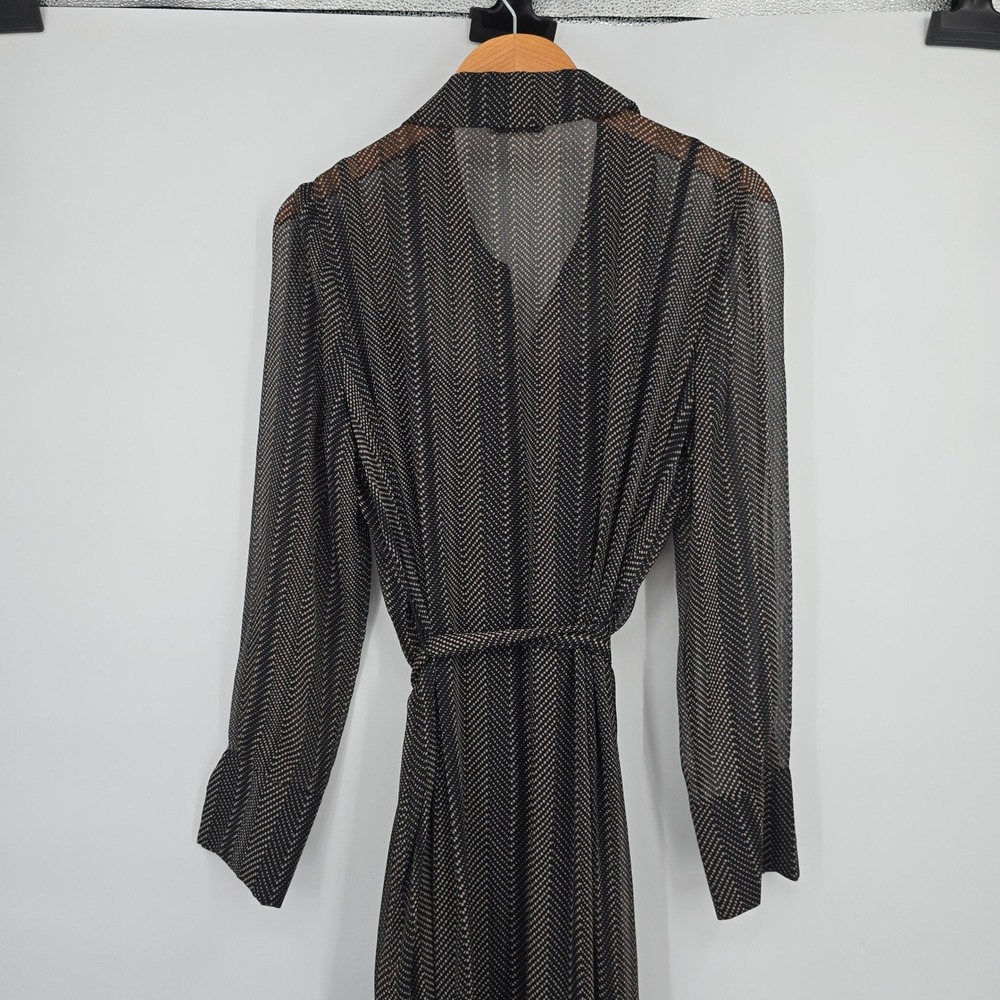 Calvin Klein Womens Black Tan Geometric Dot Chiffon High Low Shirt Dress 12 - Picture 4 of 11